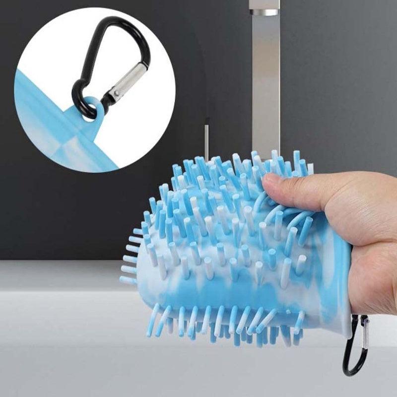 Portable 2-in-1 dog paw cleaner cup with silicone bristles for easy pet foot washing and grooming.