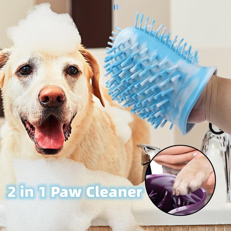 2 in 1 dog paw cleaner with silicone bristles, ideal for paw cleaning and pet bathing.