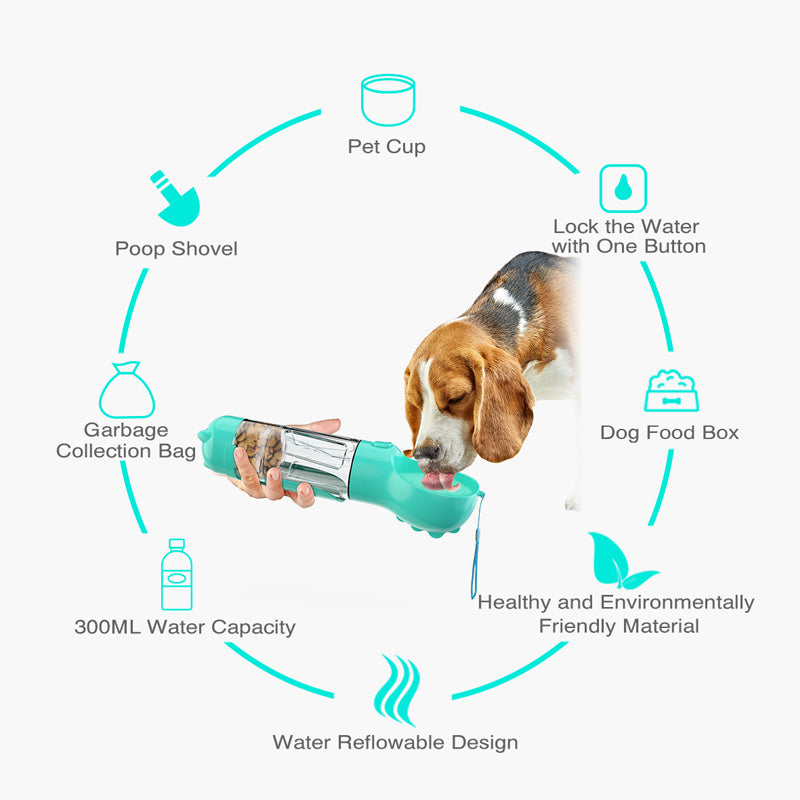 3-in-1 Dog Water Bottle – Feeder, Bowl & Waste Bag Holder